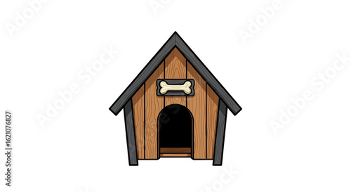 Charming Wooden Dog House with Bone Detail, a Cozy Dwelling for a Beloved Canine Companion