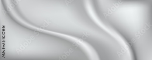 Silver foil background with metal mirror texture. Chrome gradient surface with light gloss. Vector aluminum grey sheet with reflection.