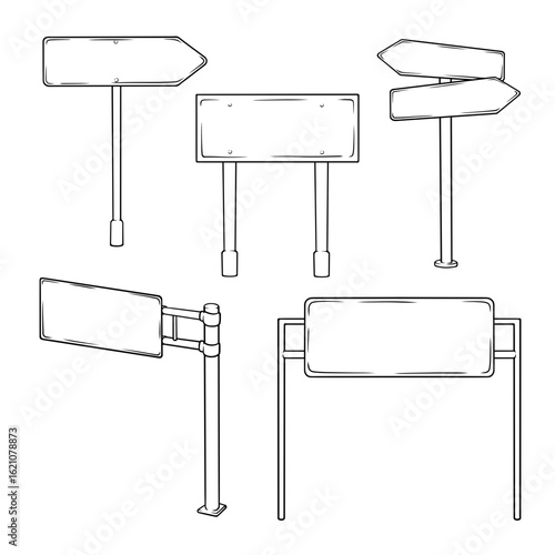 hand drawn road sign illustration collection set with line art