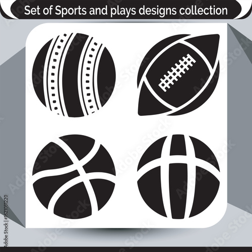 Sports Balls Vector Set A Collection of Black and White Sports Equipment Designs and Icons in a Unified Set