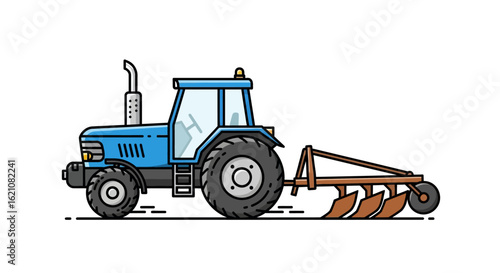 Blue Tractor with Plow