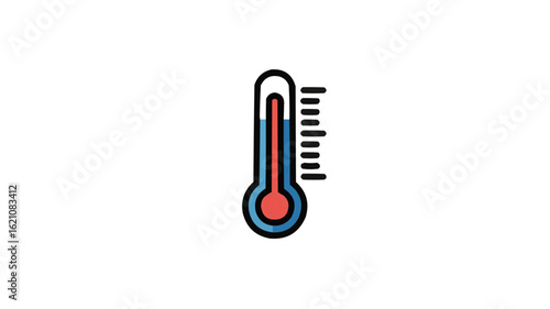 Illustration of a thermometer with a red bulb and blue liquid indicating a moderate temperature on transparent background