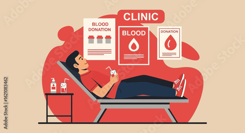 Man Resting After Blood Donation In Clinic Promoting Social Responsibility