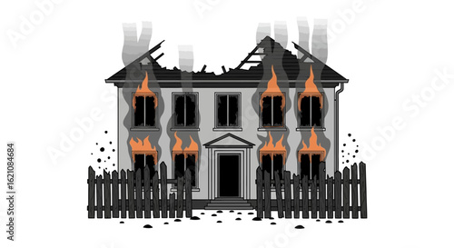 House Fire Illustration Safety and Prevention Visual for Educational and Awareness Campaigns