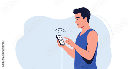 Man Uses Smartphone With Clock Icon For Time Management Applications