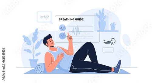 Man Doing Breathing Exercises For Relaxation And Stress Relief At Home