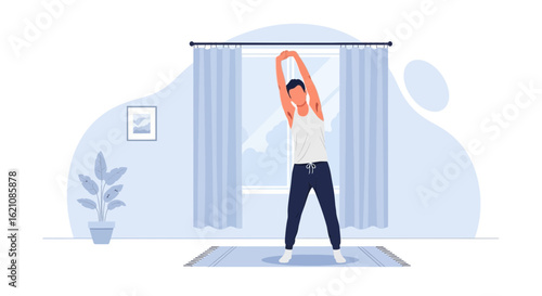 Man Doing Side Bend Stretching Exercise at Home Morning Routine Wellness