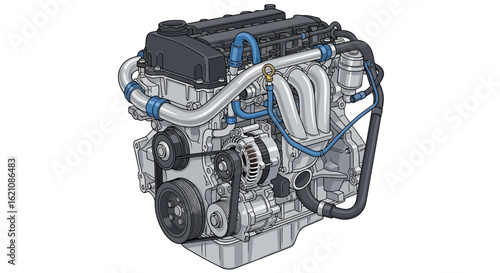 Detailed technical illustration of a modern automotive engine, highlighting essential internal components, mechanical systems, and power generation technology.