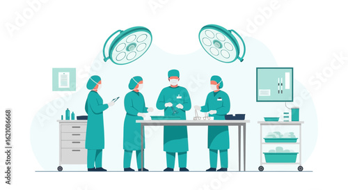 Medical Team Performing Surgery With Surgical Equipment In Operating Room