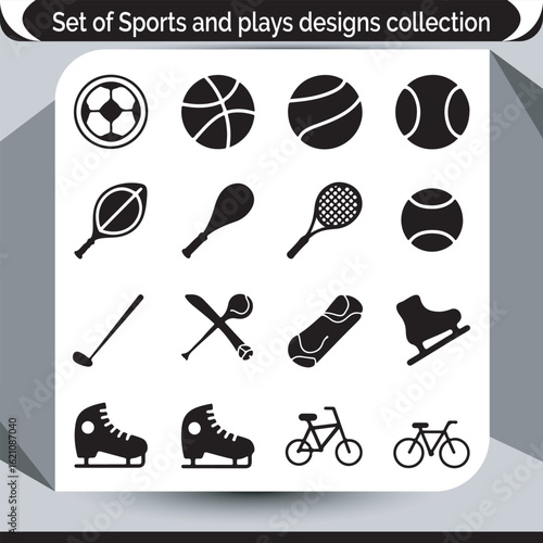 Sports and Recreation Black and White Icon Set Designs Collection Sporting Activities Leisure Games Equipment