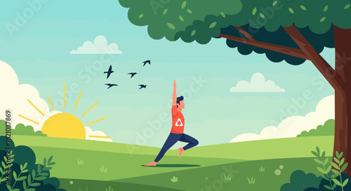 Mindful Morning: Serene Yoga Practice in Nature's Embrace Under the Bright Sun