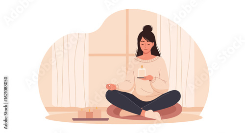 Mindful Serenity Woman Meditating With Candles In Relaxing Ambient Setting