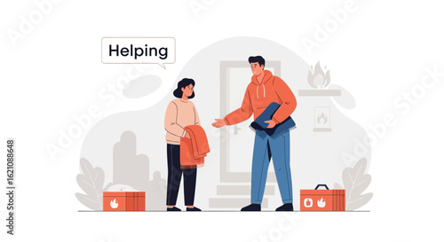 Kindness And Generosity Depicted Through Warm Clothing Assistance Illustration