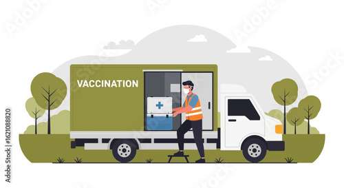 Mobile Vaccination Clinic Outreach Delivering Medical Supplies To Remote Areas