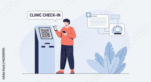 Modern Clinic Check-In With Mobile Scan And Digital Health Records Access