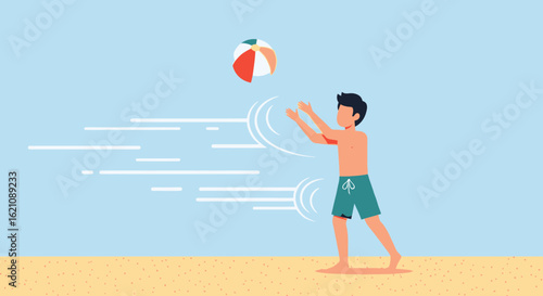 Man Playing Beach Ball Under The Sunlight With A Simplified Visual Style