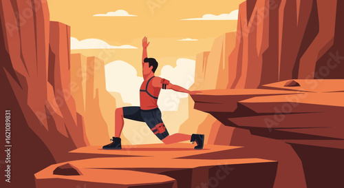 Man Practicing Yoga On Mountain Peak For Fitness And Well Being