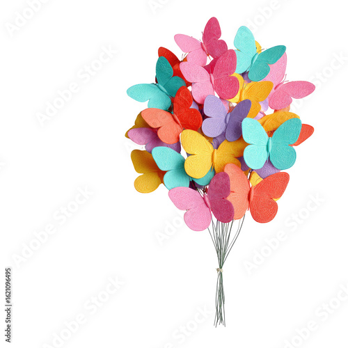 A cluster of colorful paper butterflies