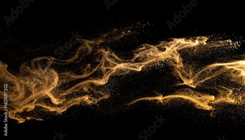 Golden Dust Streams: Ethereal Particles Flowing Against a Dark Backdrop