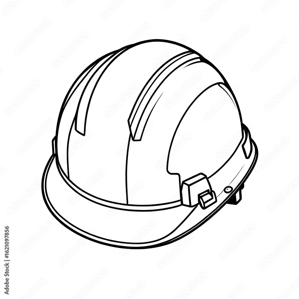 Fototapeta premium Line Art Safety Helmet Illustration in Black and White — Symbol of Construction and Worker Protection