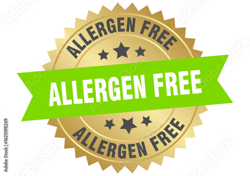 allergen free. allergen free round green and gold label isolated on transparent background