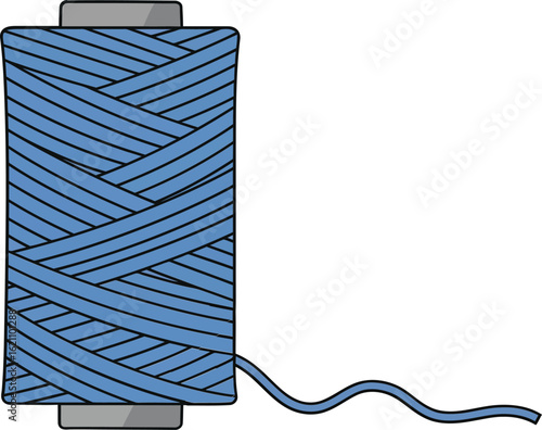 Blue thread spool vector illustration with loose end for sewing and crafting projects design elements