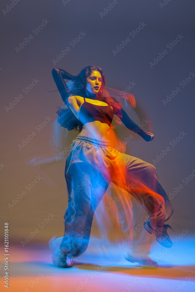 Jazz Funk Dance Performer in Motion with Vibrant Lighting Modern Urban Choreography and Energy