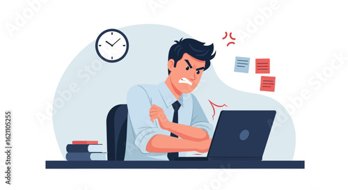 Frustrated professional at work encountering computer problems depicted in digital art style showing work stress and deadline anxiety