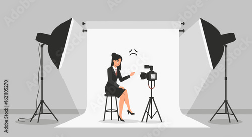 Frustrated Presenter Struggles On Camera In A Brightly Lit Studio Setting