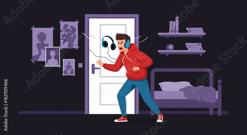 Frustrated Teenager Experiences Loud Music From Next Door Neighbor Problem