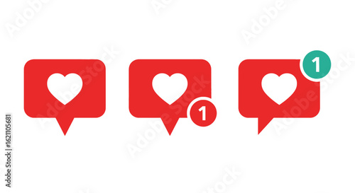 Social media notification icons with hearts and numbers, representing likes and engagement