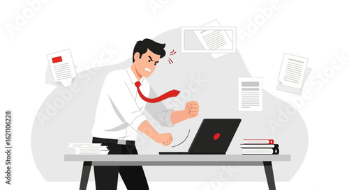 Furious Man Ready To Punch His Laptop Due To Frustration At Work