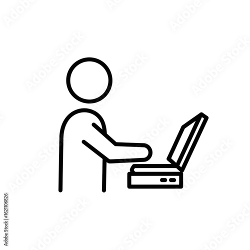 Person using a laptop computer icon, isolated on white background