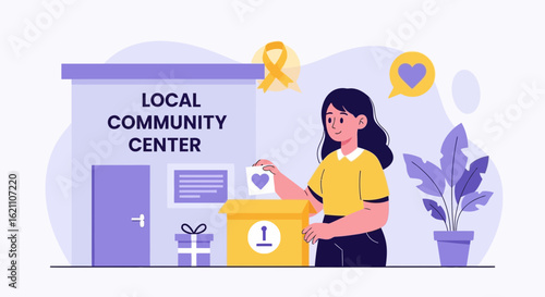 Illustration of a Woman Volunteering at a Local Community Center Event