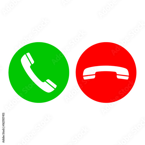 Green and red telephone icons for call accept and reject isolated on white background