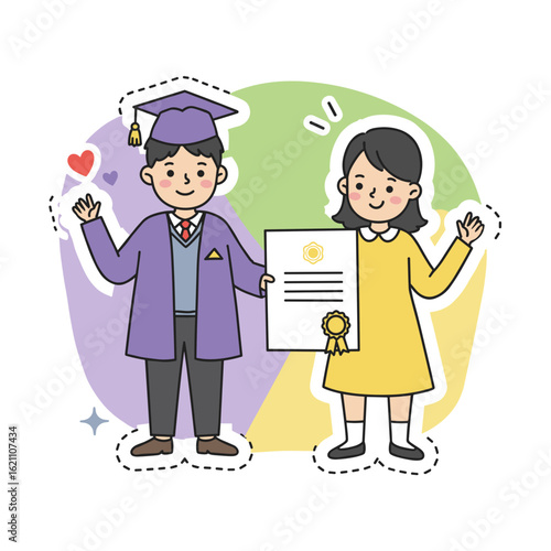 Happy young graduates holding diploma and celebrating together  