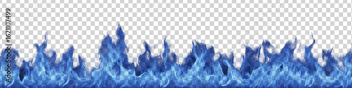 Vector realistic blue fire isolated on transparent background.