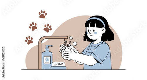 Girl Washing Her Hands With Animal Friendly Soap From Tap Water