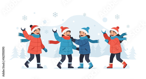 Illustration of children playing in the snow on a winter day vector graphics