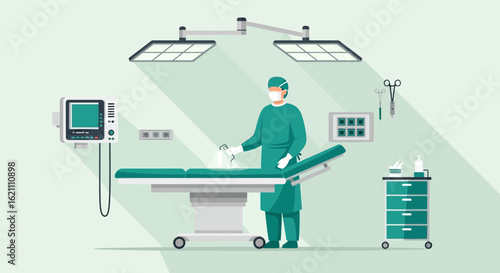 Illustration Of Surgeon In Operating Room Preparing For An Upcoming Procedure