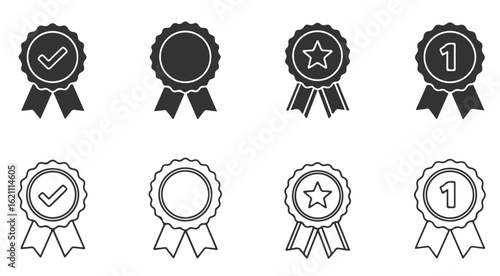 Quality certified and guarantee seal icons. Set of approved symbols with checkmarks and stars for best choice and premium product labels in e-commerce.

