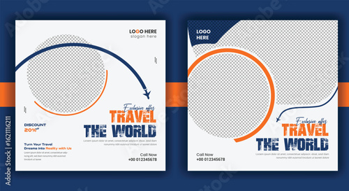Travel agency post banner and Social media traveling template vector design