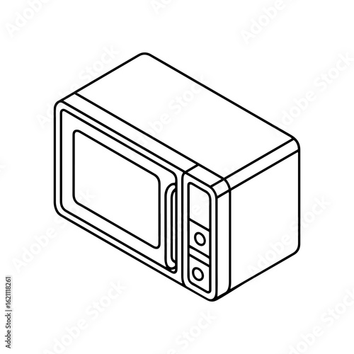 Outline graphic portraying an isometric microwave oven, ideal for culinary designs and kitchen-related projects or logos.