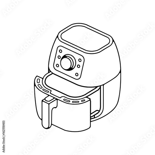 A sleek outline design of an air fryer appliance, ideal for representing modern kitchen technology and cooking equipment in minimalist style.
