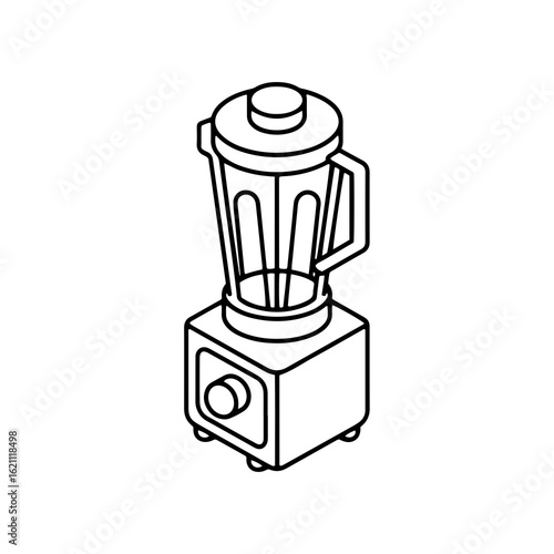 Line art of a kitchen blender graphic is well suited for cookbooks, recipe websites, or food preparation guides requiring a clear and concise representation.