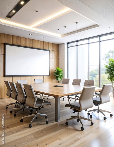 Modern meeting room with large windows