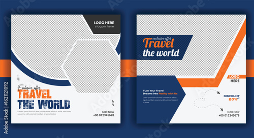Travel agency post banner and Social media traveling template vector design