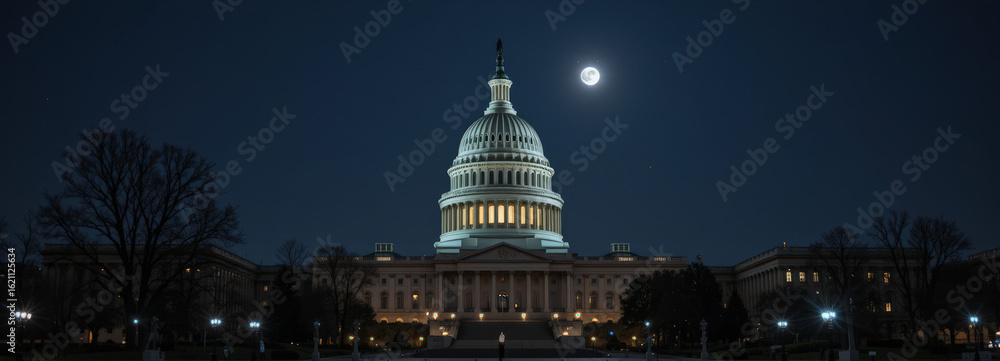 Fototapeta premium Moonlit night view of the u.S. Capitol building washington d.C. Architectural photography urban landscape