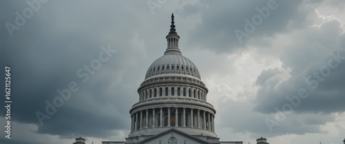 Dramatic storm clouds over iconic capitol dome washington d.C. Political landmark urban architecture low angle view government resilience