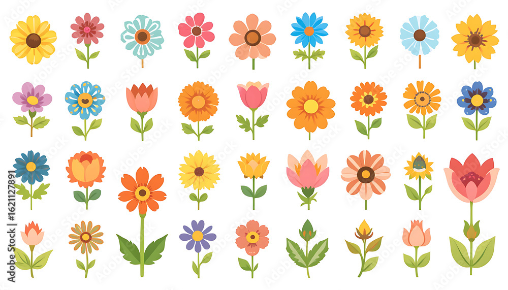 Obraz premium Colorful Vector Flowers on White Background.